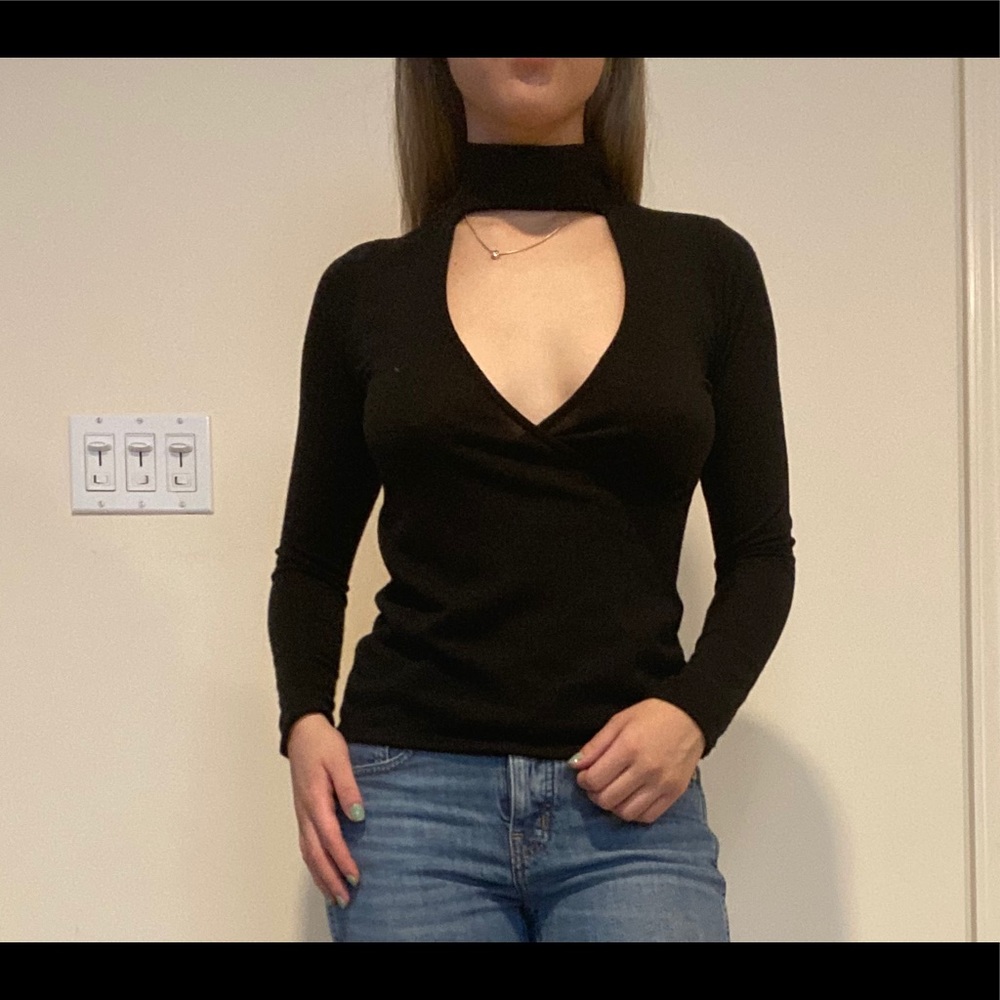 Black cut out long sleeve shirt